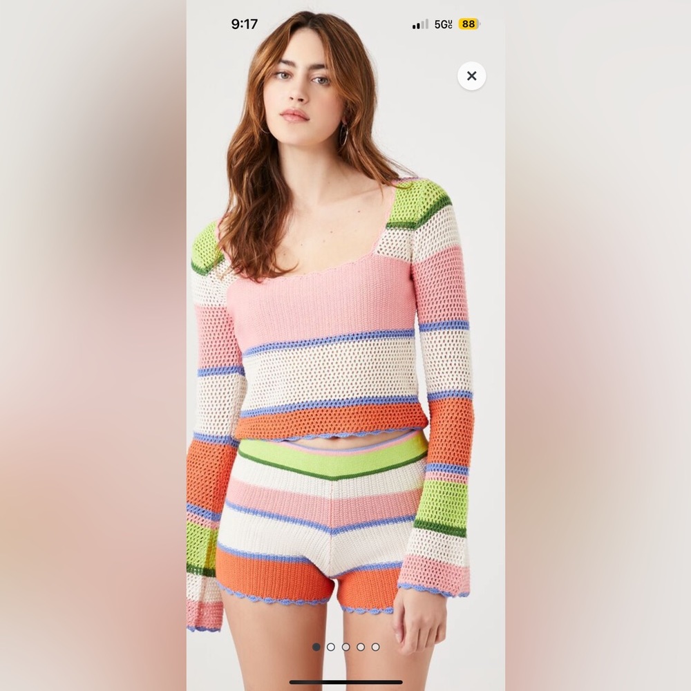 Striped crochet sweater & shorts